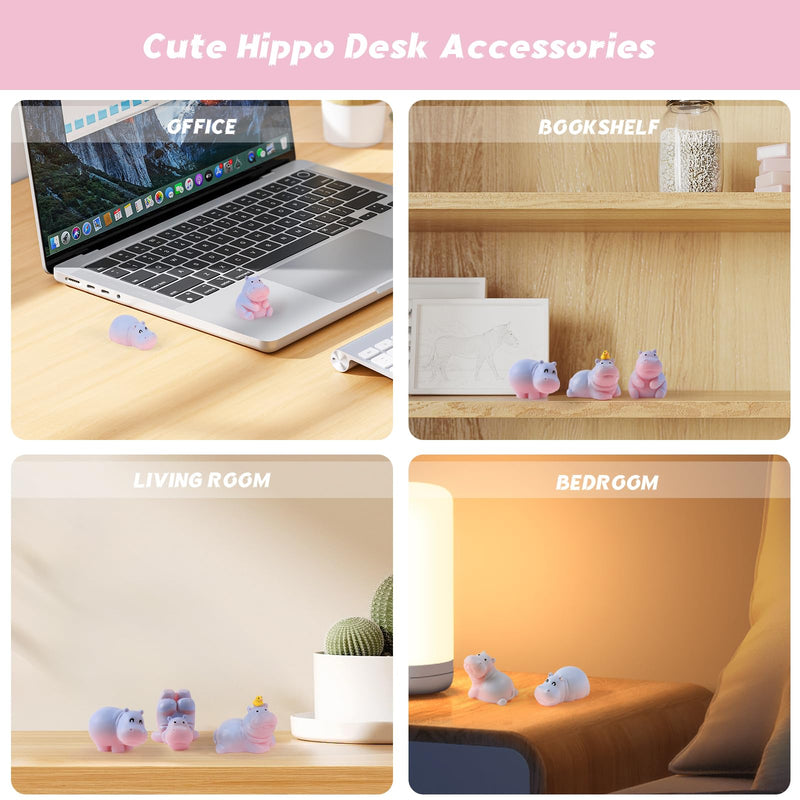 YGMONER Mini Hippopotamus Car Dashboard Figurines Set of 6 Cute 1inch Hippo Car Decorations Kawaii Car Interior Decor Accessories Gifts for Hippo Lover