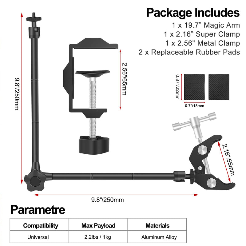 Toolour Helping Hands Soldering Clamp, 19.7” Magic Arm, Flexible Articulating Arms with Clamps, Magic PCB Clip for Hot Air Gun/PCB Holder/Desoldering/Welding/Repairing/DIY Work/Hobby Craft