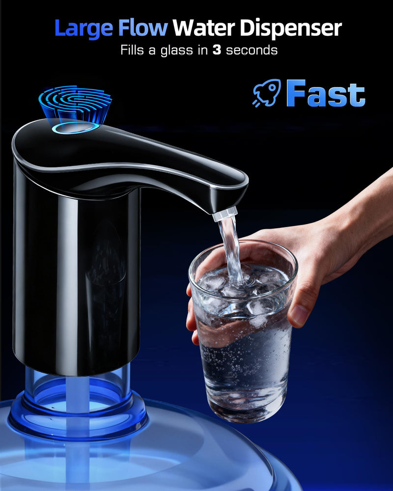 Highest-Output Water Dispenser for 5 Gallon Jug, Electric USB C Water Pump | World Cup Viewing Essential | USB-C Rechargeable | Automatic Portable Dispenser | Perfect for Home, Office, Camping Black