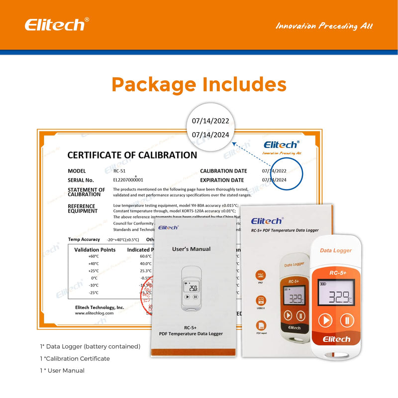 Elitech RC-5+Digital PDF USB Temperature Data Logger Reusable Recorder Refrigerator Thermometer 32000 Points High Accuracy Auto PDF Report Celsius(℃) 1