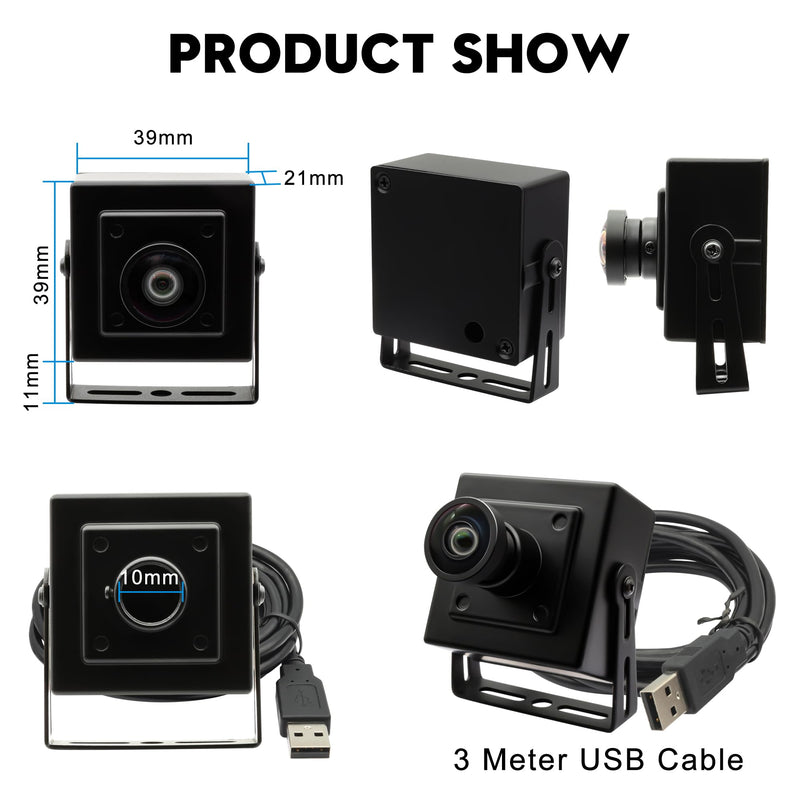 50FPS USB Camera Global Shutter High Speed Golf Swing USB Webcam with Wide Angle No Distortion Color Lens USB2.0 Plug and Play for Slow Motion Industrial Machine VR Robotic Vision 110 Degree No Distortion Lens