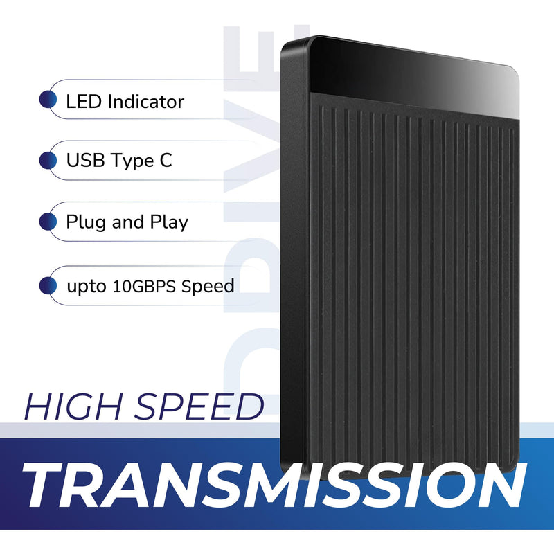 External Hard Drive 1TB USB 3.1 Type-c Ultra Slim HDD, Portable Hard Disk, Backup External Hard Drives – 2.5 inch Storage Compatible with PC, Laptop, Tablet, Gaming Console (Black)