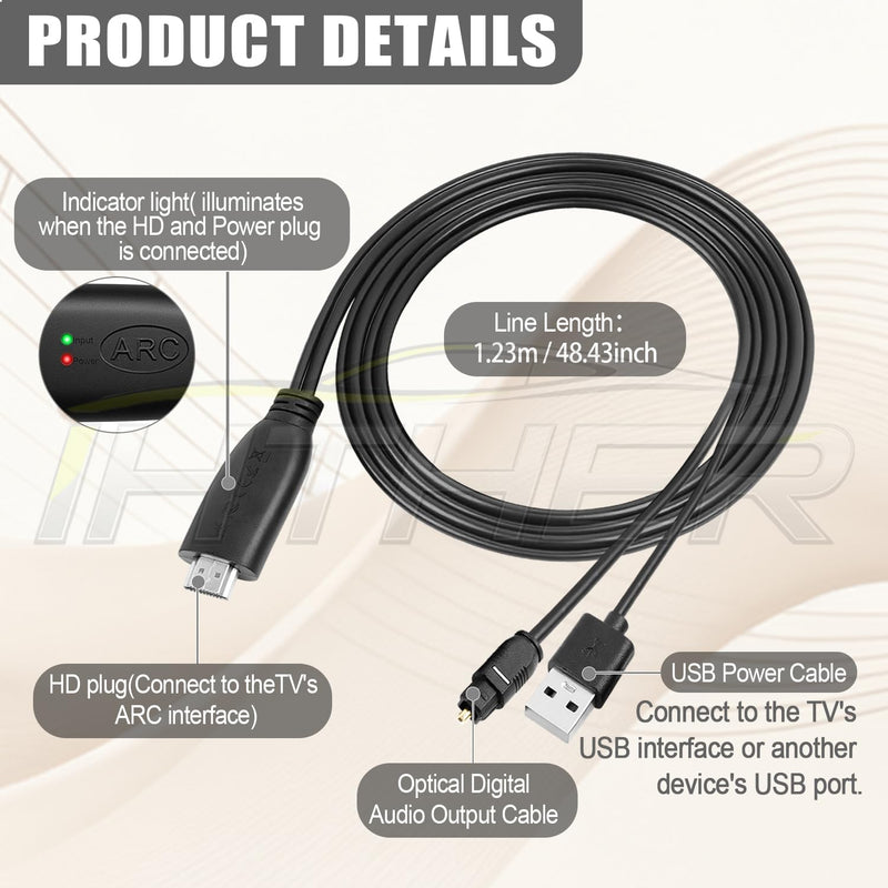 192KHz HDMI ARC to Optical Audio Adapter, HDMI ARC Cable for Soundbar to TV, Plug & Play Optical Audio to HDMI A RC Converter, Optical Audio Splitter Support for PCM/LPCM/Dolby 5.1/DTS 5.1[No CEC]