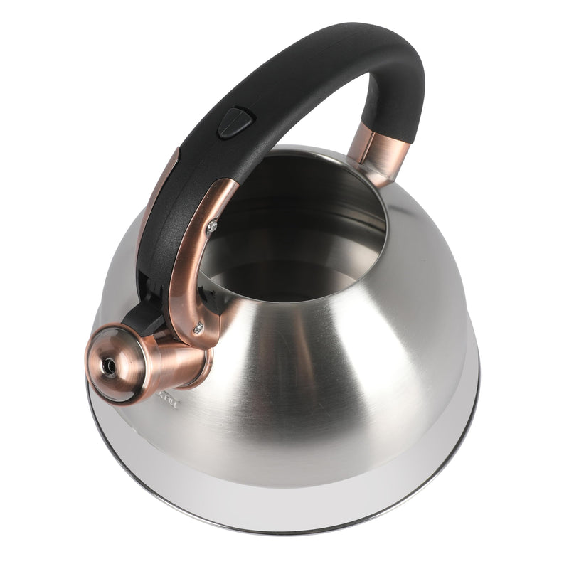 Mr. Coffee Flintshire 2.2 Quart Large Whistling Stainless Steel Tea Kettle - Brush Stainless Steel W/Copper Brushed Stainless w/ Copper 2.2 Quarts