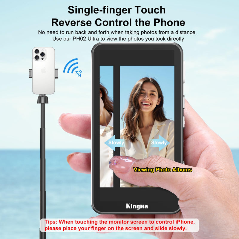 Newmowa Touchscreen Phone Vlog Selfie Monitor Screen, Magnetic Wireless Back Camera Selfie Monitor with Focus Adjustment ONLY for iPhone, Support 4K 30fps Wireless Recording for iPhone 15/16(Grey) Grey