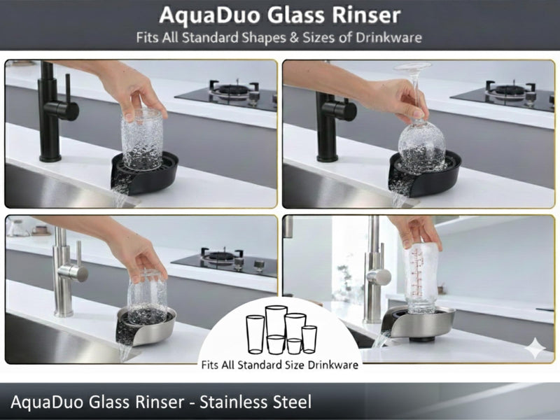 AquaDuo Glass Rinser and Kitchen Sink Sprayer Combo, Stainless Steel Cup Washer, Cup Cleaner, Bottle Washer, Glass Cleaner, Bar Sink Attachment, Pull Out Sprayer (Matte Black (Stainless Steel)) Matte Black (Stainless Steel)
