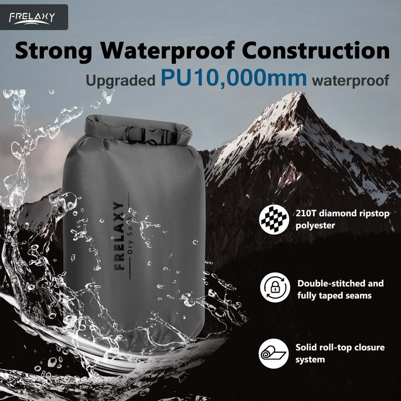 Frelaxy Waterproof Dry Bag 2 Pack/3 Pack, Lightweight Portable Dry Bags, 5L & 15L & 25L Durable Dry Sack Set Keep Gear Dry for Hiking, Camping, Boating, Backpacking, Kayaking (3 Pack - Gray) 3 Pack - Gray
