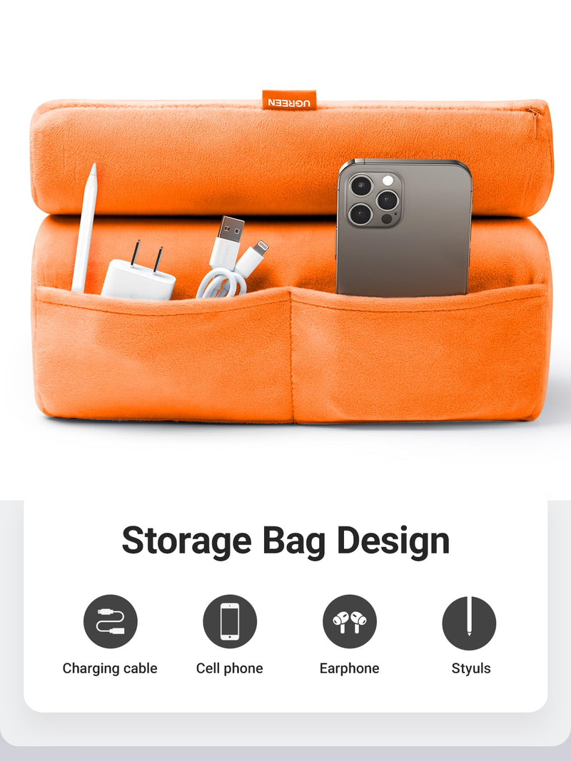 UGREEN Tablet Pillow Stand for Lap Soft Holder Bed with 3 Viewing Angles Adjustable Home Office Accessories Compatible with iPad Pro 13 12 11 10.5 Air Mini 5 4 3 2 Phone 16 15 14 E-Reader Orange