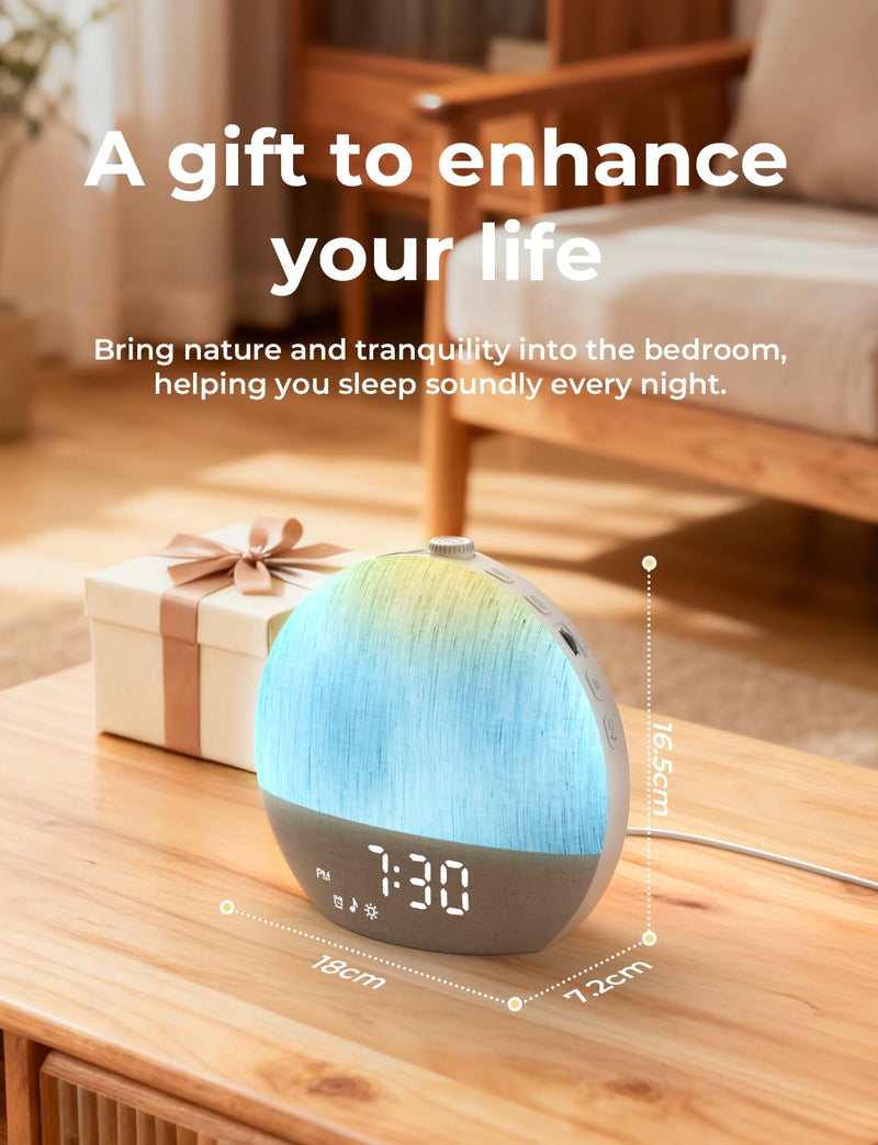 LIORQUE Sunrise Alarm Clock, Digital Alarm Clocks Bedside, Wake up Light with White Noise for Heavy Sleepers, 30 Sleep Sounds, Sleep Timer, Adjustable Volume & Brightness,Screen Free Design, Bluetooth