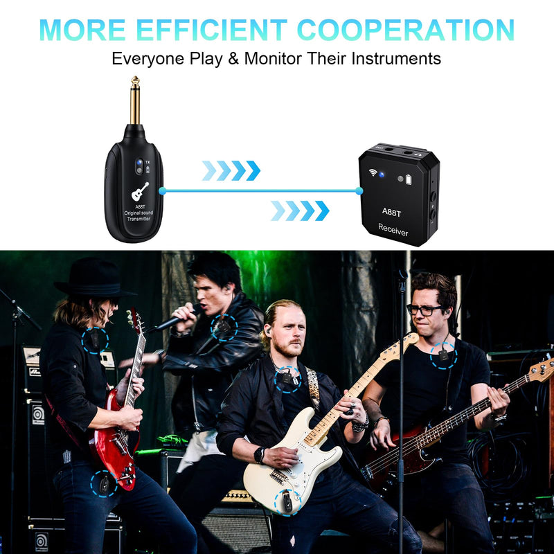 A88T 2.4GHz Wireless in-Ear Monitor System – Low Latency, HD Audio, 100ft Range, 24-bit 48kHz for Clear Sound, Mono/Stereo, 5-Hour Battery, Ideal for Studio, Live Performance, Bands