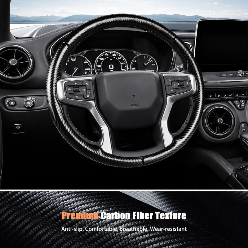 Aimato Customized Steering Wheel Cover for Chevy Silverado 1500 2019-2025/2500 3500 2020-2025/Blazer 2019-2025/Suburban Tahoe 2021-2024,Thin,Anti-Slip,Scratch-Resistant Car Accessory for Chevrolet Matte Black