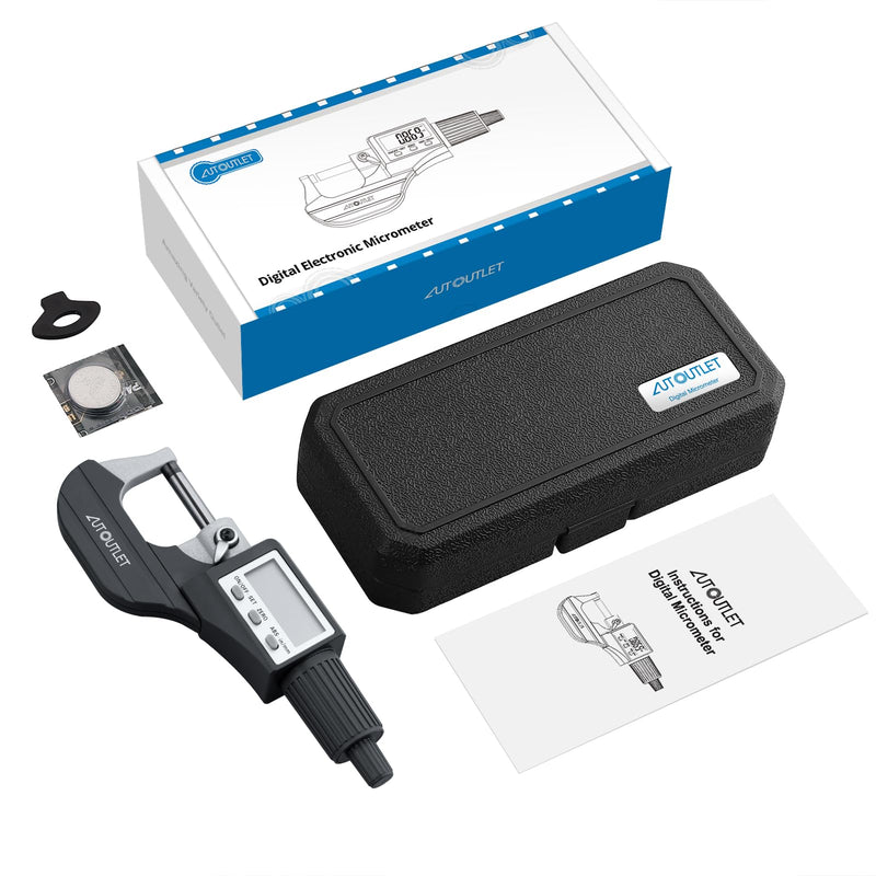 AUTOUTLET Digital Electronic Micrometer 0-25mm Outside Micrometer Precision Measurement Tool with LCD Display & Carry Case for Accurate Measurement Grey