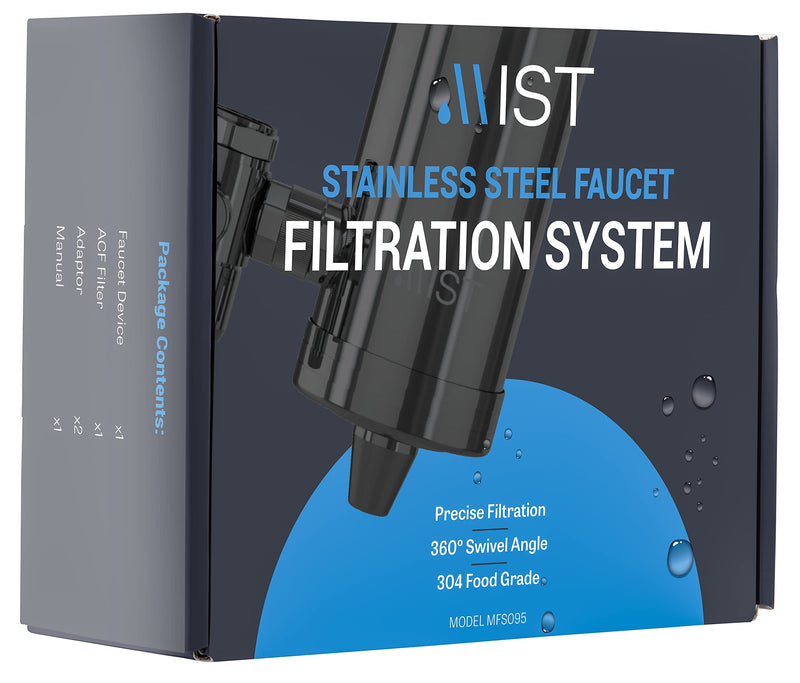 Mist- Water Filter for Sink, Faucet Filter, Stainless Steel, 320 GL Capacity, Reduces Heavy Metal, NSF Certified Faucet Water Filter, Connects to Standard Faucets, Mount Tap Filter