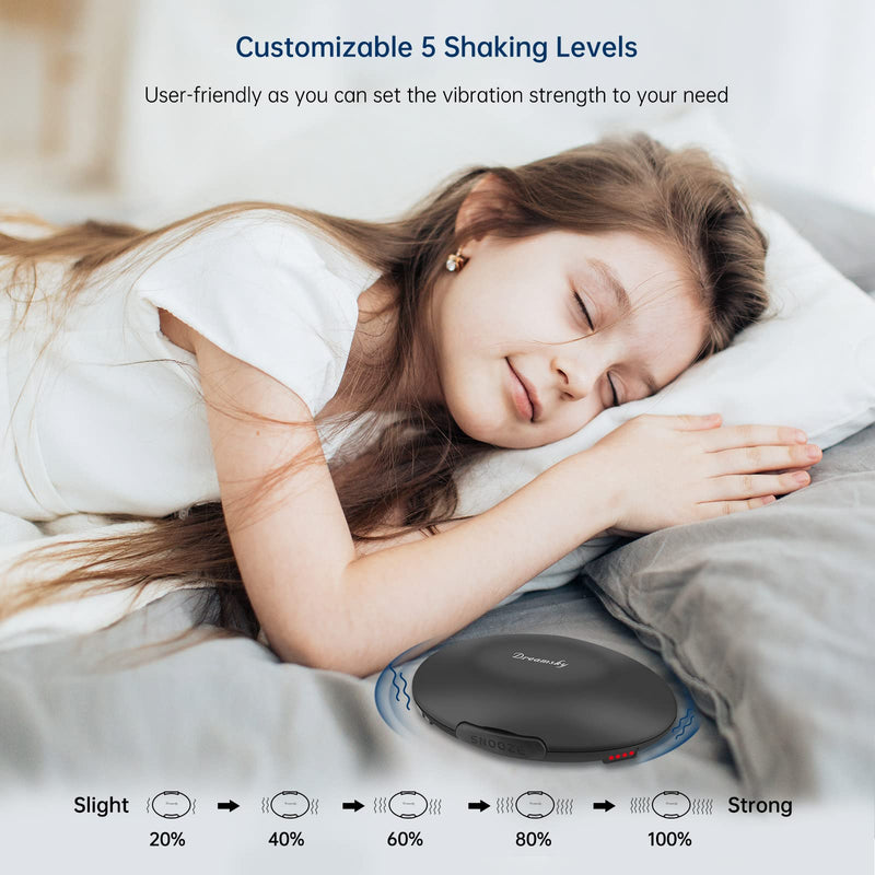 DreamSky Vibrating Alarm Clock for Heavy Sleepers - Bed Shaker Alarm Clock Under Pillow for Adults Teens Kids & Hearing Impaired, Rechargeable Battery Operated for Bedroom, Travel, Auto DST, Backlight Black