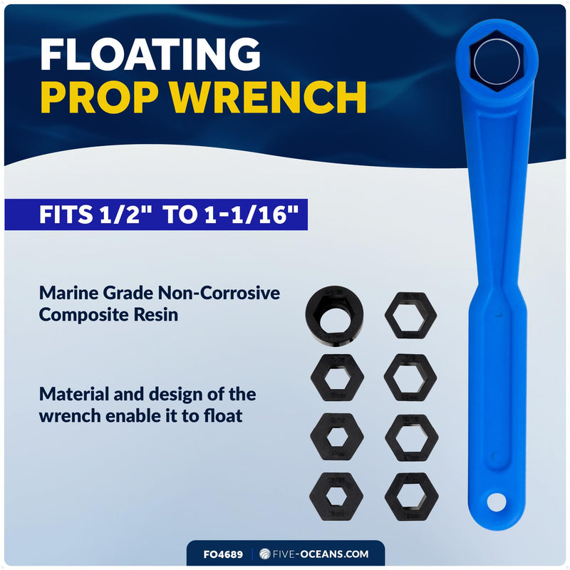 Five Oceans Universal Prop Wrench Kit with Multiple Sockets, Floating Boat Propeller Wrench Nuts for Outboards and Stern Drives, Ideal Pontoon, Sport and Fishing Boat Blue