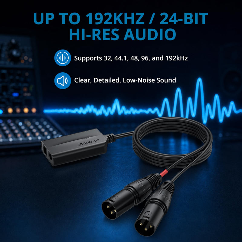 AUTOUTLET 192kHz Optical to Dual XLR Stereo Converter, SPDIF/Toslink to XLR Male Analog Audio Adapter with 3.4 ft Integrated Cable and 3 ft Optical Cable for Amplifiers and Powered Speakers