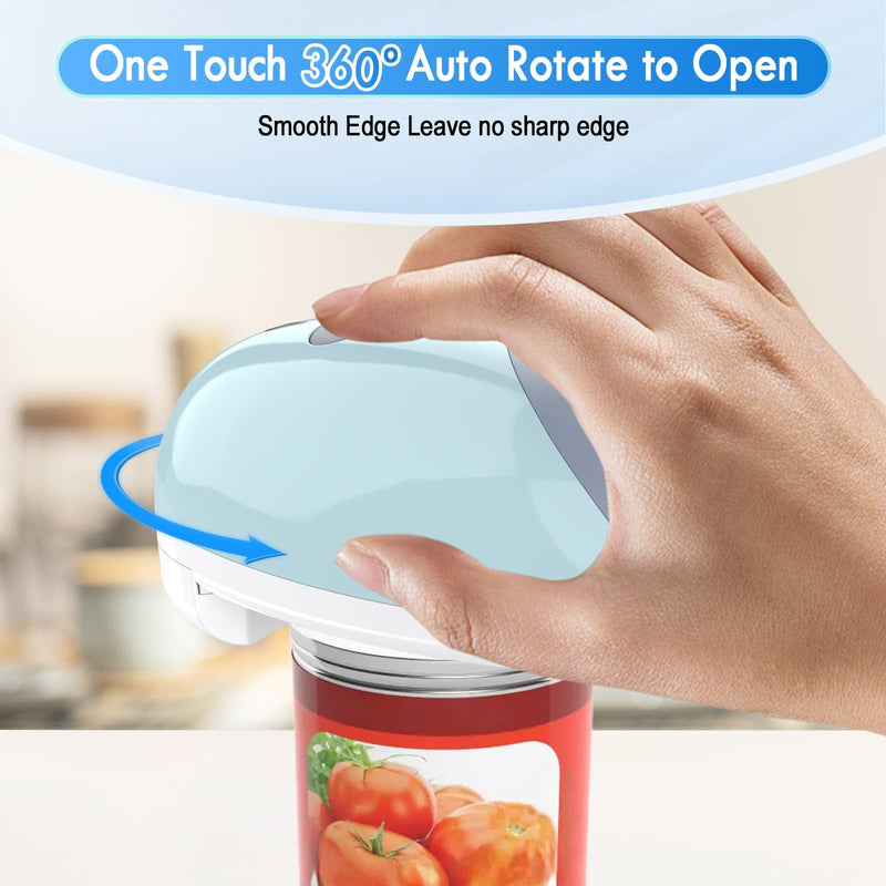 HuiJuKeJi Electric Can Opener, Rechargeable Automatic Can Opener for Seniors with Arthritis, One-Touch Hands-Free Can Opener for Almost Can Sizes, Smooth Edge & Food-Safe Kitchen Gadgets-Blue Blue