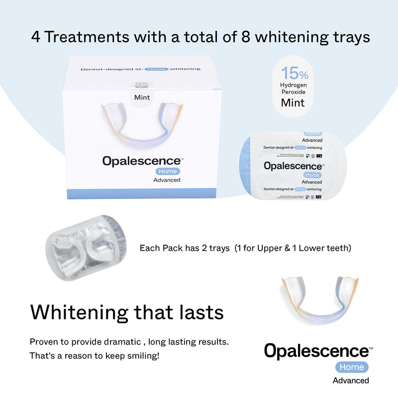 Opalescence GO Home Advanced Teeth Whitening Trays 15% (4 Treatments) Hydrogen Peroxide PF - Whitening Prefilled Kit - Developed by Leaders in Professional Whitening 6006-T Mint 15 1 Count (Pack of 4)