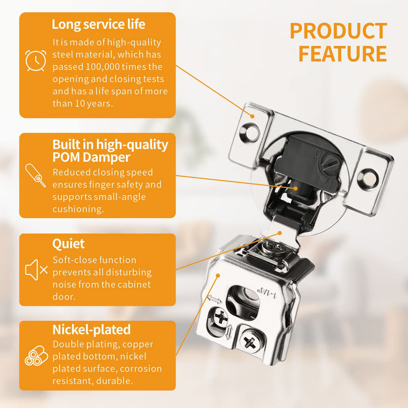 Chibery 10 Pack 1-1/4" 4D Overlay Soft Close Concealed Hinges for Face Frame Door, Control Closing Speed, Smooth Slow Self Close Hinges, Satin Nickel, 105° Open Angle Stainless Steel Cabinet Hinges 1-1/4 inch Overlay