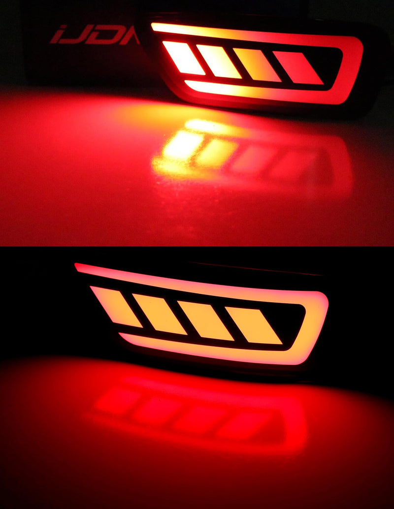 iJDMTOY Dark Red Lens Full LED Rear Bumper Reflector Lights Compatible With Jeep WK2 Grand Cherokee, Patriot, Compass, Dodge Journey, Function as Tail/Brake & Sequential Blink Turn Signal