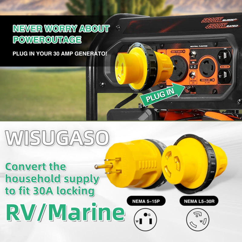 NEMA 5-15P to NEMA L5-30R Twist Locking Shore Power Plug 30 Amp to 15 Amp 110 RV Adapter , 15A Household Male to 30A RV Female Electrical Converter for RV Camper Caravan Van Travel Trailer