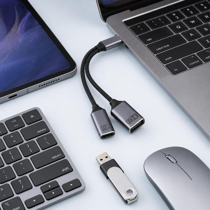 1 PCS USB C Splitter 1 in 2 Out, USB C OTG Adapter and Charger PD Charger Splitter Y Cable with 60W PD Fast Charging Compatible for Vehicles, Desktop PCS, Smartphones