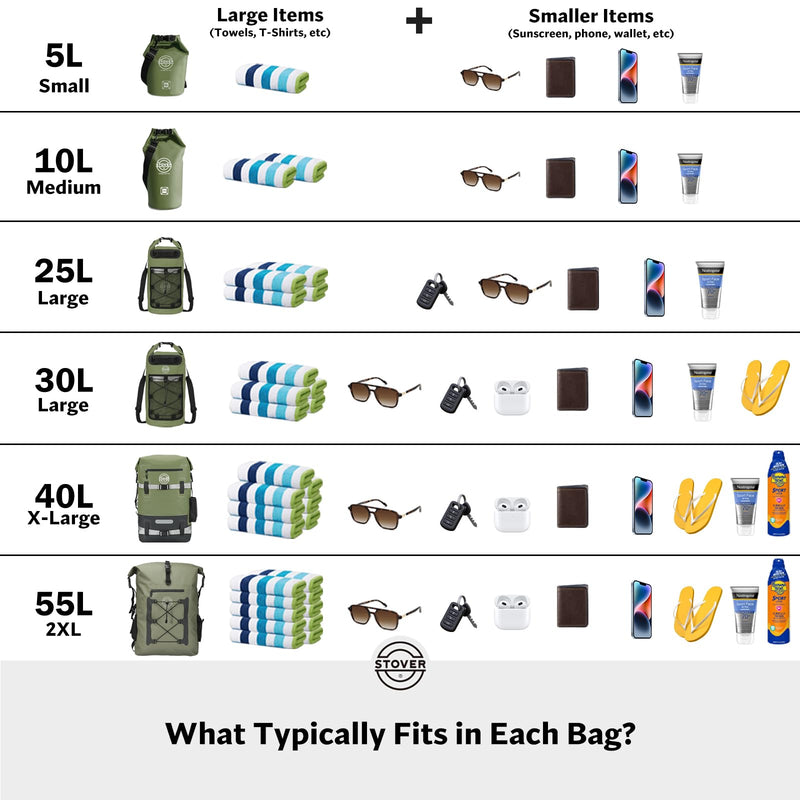 STOVER 5/10/25/30/40/55L Waterproof Dry Bag- Roll-Top Backpack w/Phone Case- Kayaking, Hiking, Camping, Boating- Men/Women 30l Navy Blue (With Phone Case)