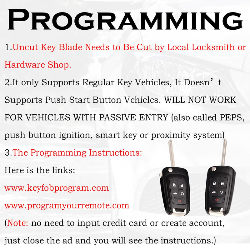 Key Fob Replacement Fits for Chevy Cruze Equinox Camaro Impala Malibu Sonic Buick Regal Verano Encore Allure Lacrosse GMC Terrain 2010-2021 OHT01060512 Keyless Entry Remote Control 13504199