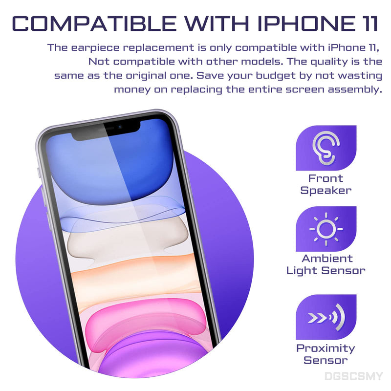 for iPhone 11 Earpiece Front Speaker Replacement Repair 6.1", Ear Module Part OEM with Ambient Light Sensor Flex Cable Connector Proximity Sensor Fix Tools Kit iPhone11 for A2111 A2223 A2221