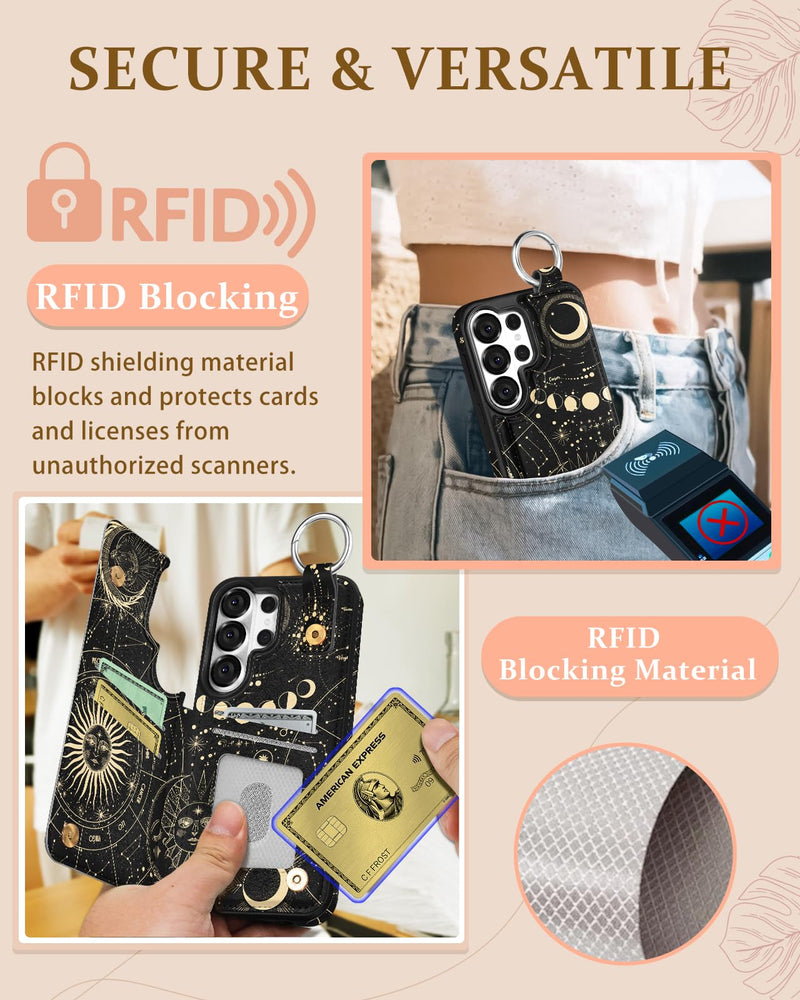 Shorogyt for Samsung Galaxy S26 Ultra Wallet Case - Cute Fashion Sun Moon Design with Card Holder Kickstand for Magnetic Clasp Back Flip Folio Leather Phone Cases for Women Girls Men Constellation