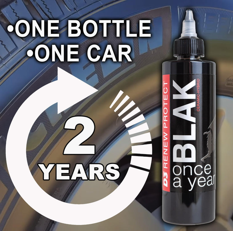 Blak 8oz | Tire Shine & Trim Restorer | Ceramic-Hybrid Protectant for Motorcycles, Golf Carts, RVs | Restore Faded Plastic, Cracked Vinyl & Prevent Dry Rot | Long-Lasting OEM Finish Blak 8oz