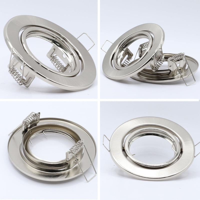 10 Pack Round Recessed Spotlights Trim Ring Fitting GU10 Light Mounting Frame with MR16 Lamp Holder for Ceiling Spotlight MR16 and 50mm Bulb Halogen Light Fitting Satin Nickel 1379MA-10pack