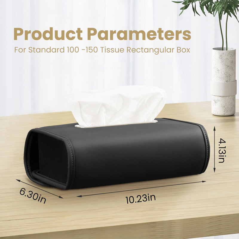 Car Tissue Holder, WHHMK Tissue Box Cover Keep Car Tidy, Premium PU Leather Backseat Napkin Rectangle Organizer, Extra Large Tissue Box Storage in Car Fits for 100-150 Regular Size Tissues, Black