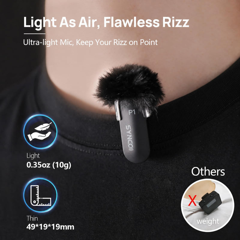 SYNCO Wireless Lavalier Microphone for iPhone 15/16/17, USB-C Wireless Mic with Noise Cancellation, 492ft Range, Real-Time Monitoring, Plug & Play Lapel Mic for TikTok, YouTube, Vlog & Streaming P1XT