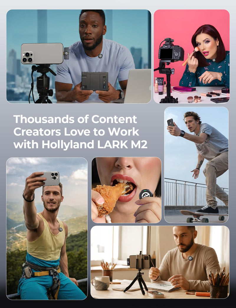 Hollyland Lark M2 Wireless Microphone for iPhone/Camera/Android/PC, 48kHz/24-bit High Fidelity Audio, 300m Range, Noise Cancelling, 40h Use, YouTube, Vlog, Streaming (2TX + 3RX + Charging Case) Combo Black