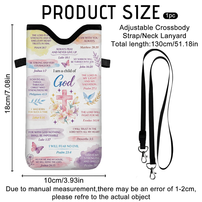 GLOBLELAND Bible Verse Cell Phone Sleeve Pouch Case Bag 7.1×3.9 inch Scripture Verse Shockproof Universal Phone Bag with Crossbody Strap Neck Lanyard for Women Men Phone Headphones Watch