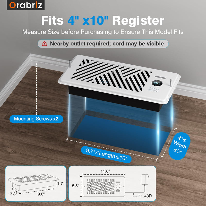 Smart AC Vent Booster Fan 4" x 10" Register with APP Control, Whisper-Quiet 120 CFM Airflow, Built-in Negative Ions, 10-Speed HVAC Vent Fan with Child & Pet Lock
