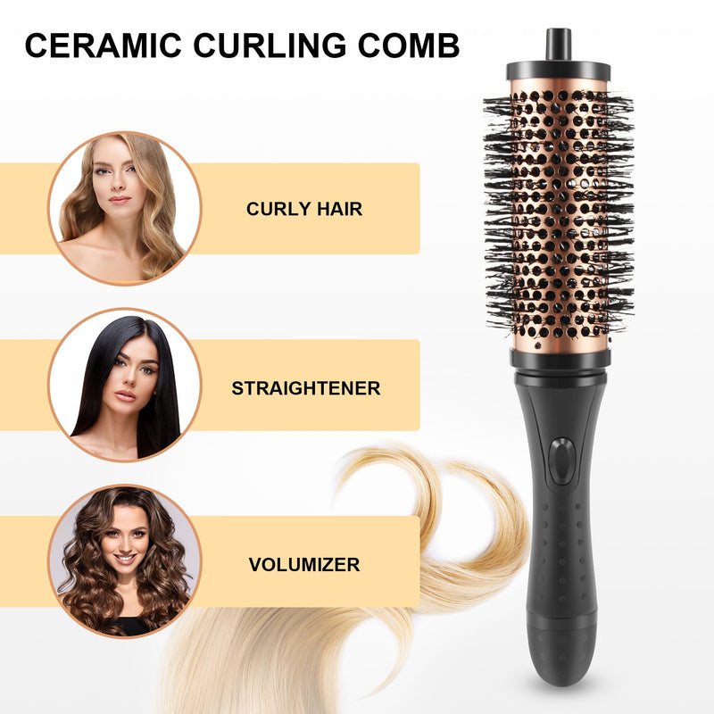 Round Hair Brush Set Detachable Handle Hair Roller Brush 3 Sizes Round Hair Brush for Blow Drying with 6 Positioning Clips,6 Barrels 1 Handle Black