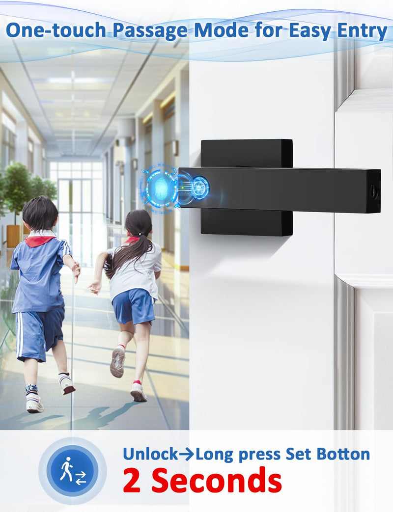 Tinewa Fingerprint Door Lock, Biometric Door Knob with Smart Lock, Keyless Entry Door Handle Lock with App, Bedroom, Office, Hotel, Pantry Matte Black