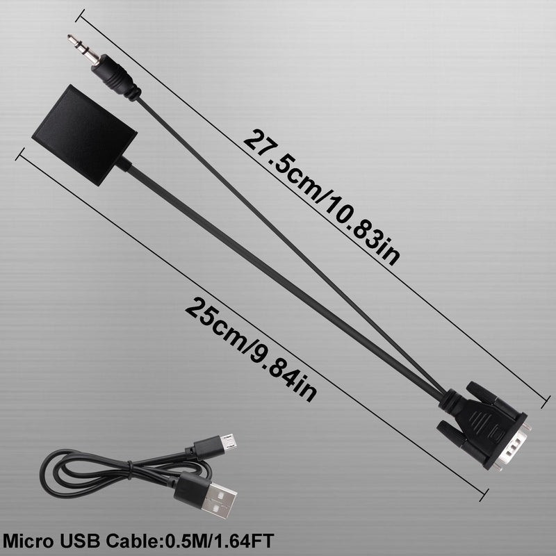 VGA to HDMI Adapter with 3.5mm Audio and 0.5M USB Power Cable | VGA Male to HDMI Female,Unidirectional,1080P,for PC TV-Box Game Console to Monitor Projector,Micro USB Charging Port,25cm