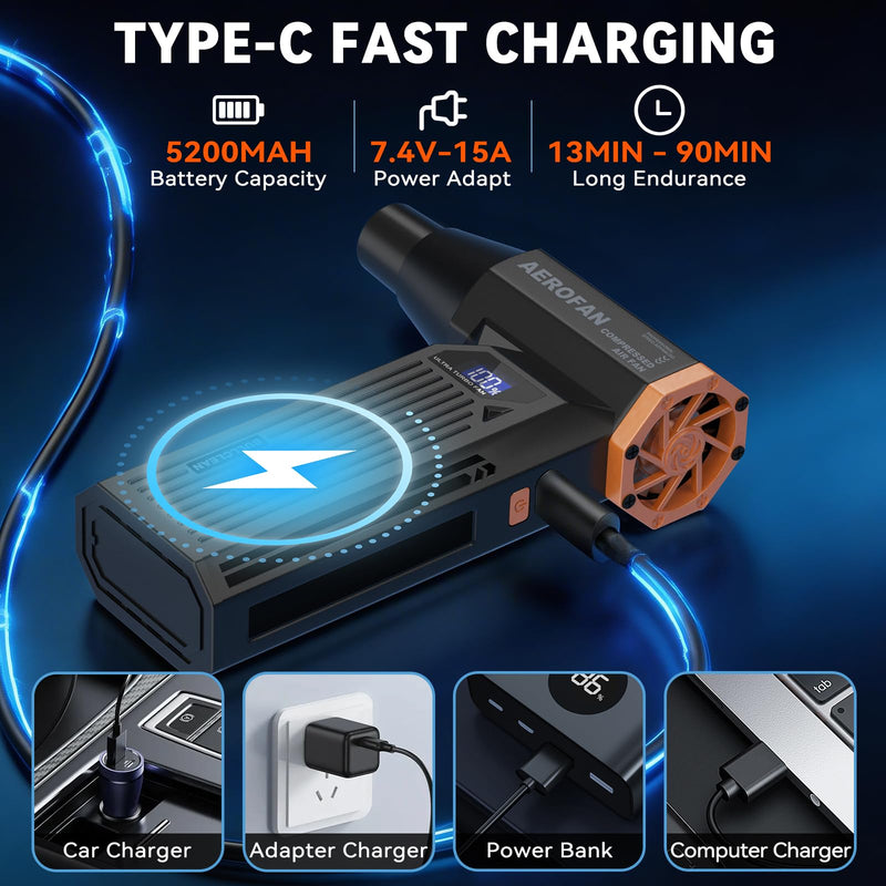 Electric Air Duster - 150000RPM Rechargeable Cordless Compressed Air Duster | 4-Gear Adjustable Mini Turbo Blower, Brushless Motor, PC Dust Cleaner with LED, Portable, For Computer Keyboard Car Outdoor