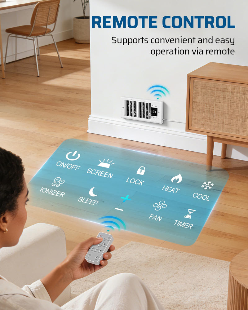DEWENWILS Register Booster Fan, 4" x 10" Register Holes, 180 Adjustable Grille Vent Fan Booster, Improves Heating & Cooling Vents, Quiet 140 CFM, Panel & Remote Control for Room, Floor, Wall, White 4" x 10"