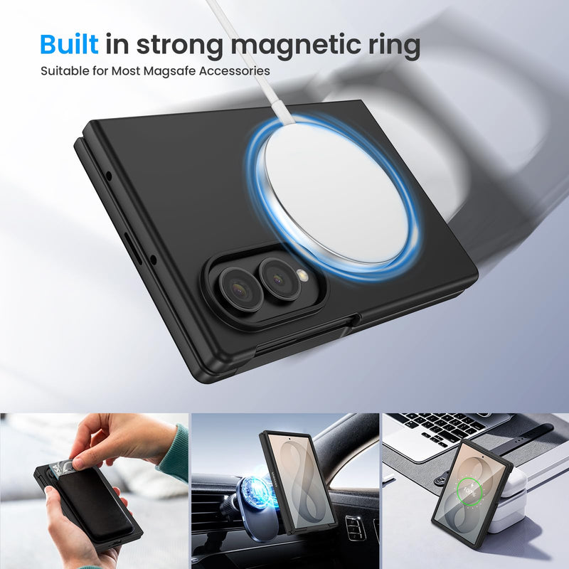 Ruky Magnetic Case for Z Fold 8 Case with Screen Protector, Black | [Not for Z Fold 8 Ultra] Compatible with MagSafe, Anti-Slip Full Body Protective Case for Samsung Galaxy Z Fold 8, Black A-Black