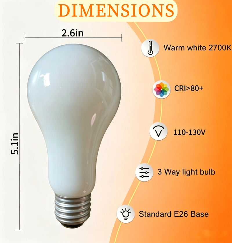 3 Way Incandescent Light Bulbs 70/170/240 Watt Equivalent, Soft White 2700K, A21 Three Way Non-LED Bulbs, E26 Medium Base (4PACK)