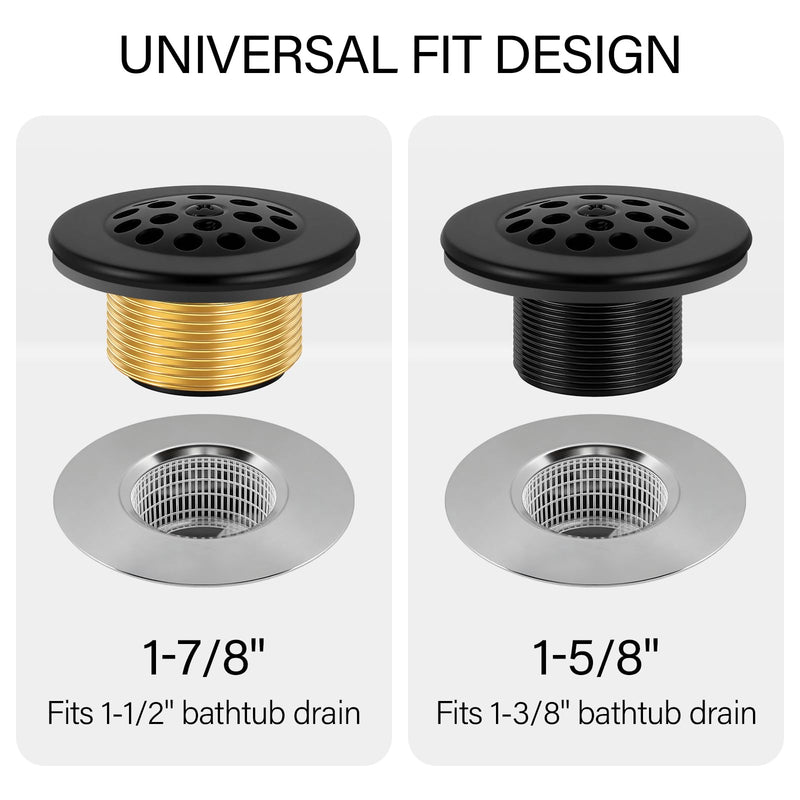 Matte Black Trip Lever Bathtub Drain Tub Trim Set with Trip Lever Overflow Face Plate and Strainer Bathroom Tub Drains Replacement Conversion Tub Drain Kit Assembly with Universal Fine & Coarse Thread Matt Black