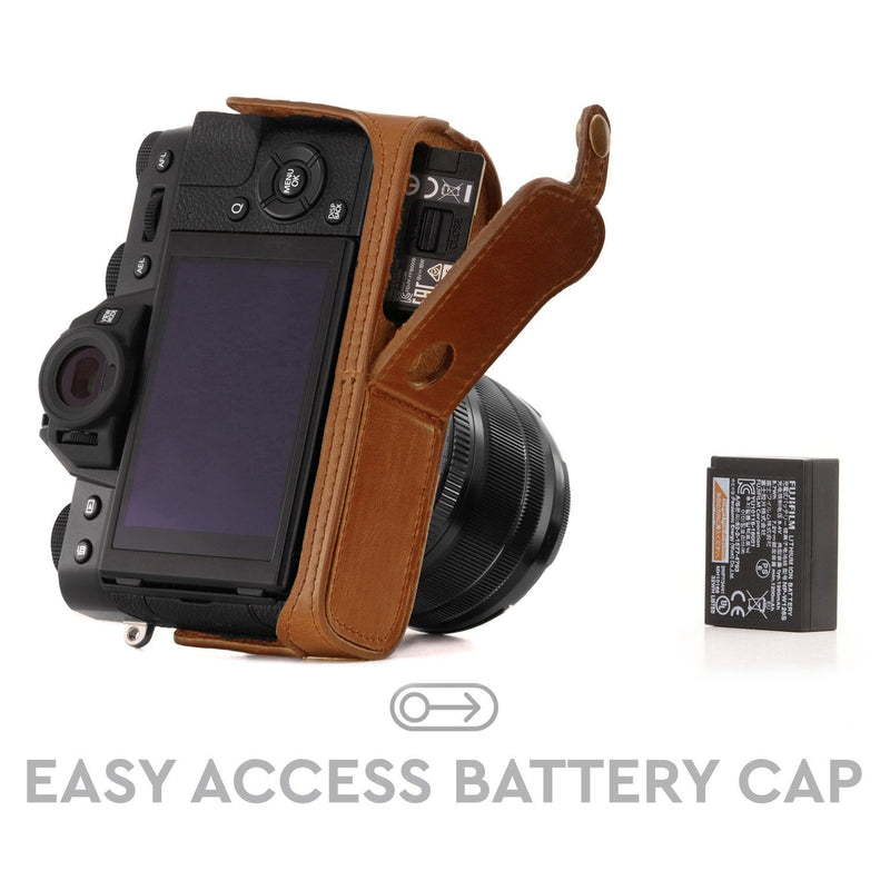 MegaGear Ever Ready Leather Camera Half Case and Strap Compatible with Fujifilm X-T30, X-T20, X-T10 Light Brown