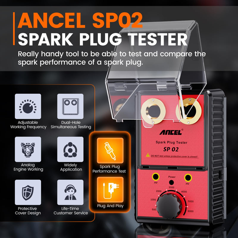 ANCEL SP02 Spark Plug Tester Automotive Engine Ignition Coil Tester Dual Holes 0 to 6000RPM Adjustable Working Frequency Car Spark Plug Gap Tool