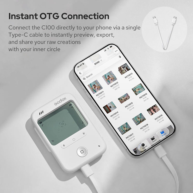 Godox C100 Screenless Compact Camera with Transparent Viewfinder, Multi-Aspect Photo & Video Modes, Analog-Inspired Shooting, Built-in Light Meter w/USB-C Cable (No TF Card Included) Camera Only