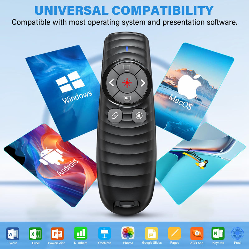 Presentation Clicker Wireless Presenter Remote Clicker for 2-in-1 USB Type C Powerpoint Clicker with Pointer, Rechargeable Presentation Pointer PPT Slide Advancer for Mac/Google Slide/Keynote USB C+USB A Rechargeable