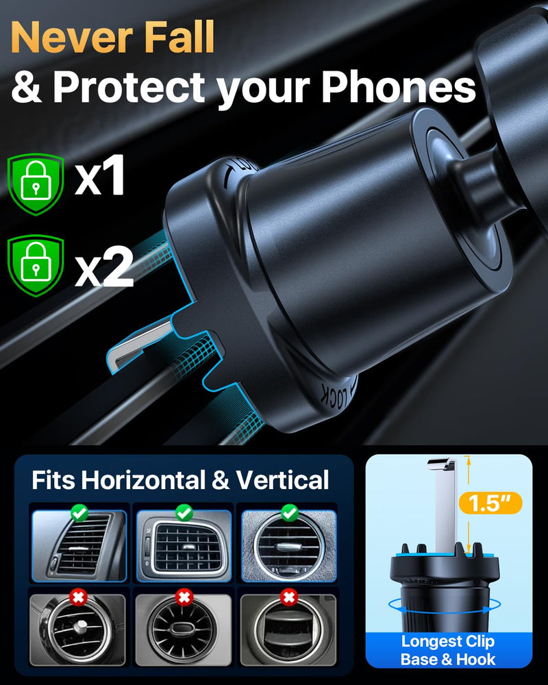 YRU [2025 Military-Grade] for Magsafe Car Mount [90+LBS Strong Suction] 360° Adjustable Magnetic Phone Holder for Car Dashboard Windshield Vent, Cradle for iPhone 17 16 15 14 13 12 Samsung, Black